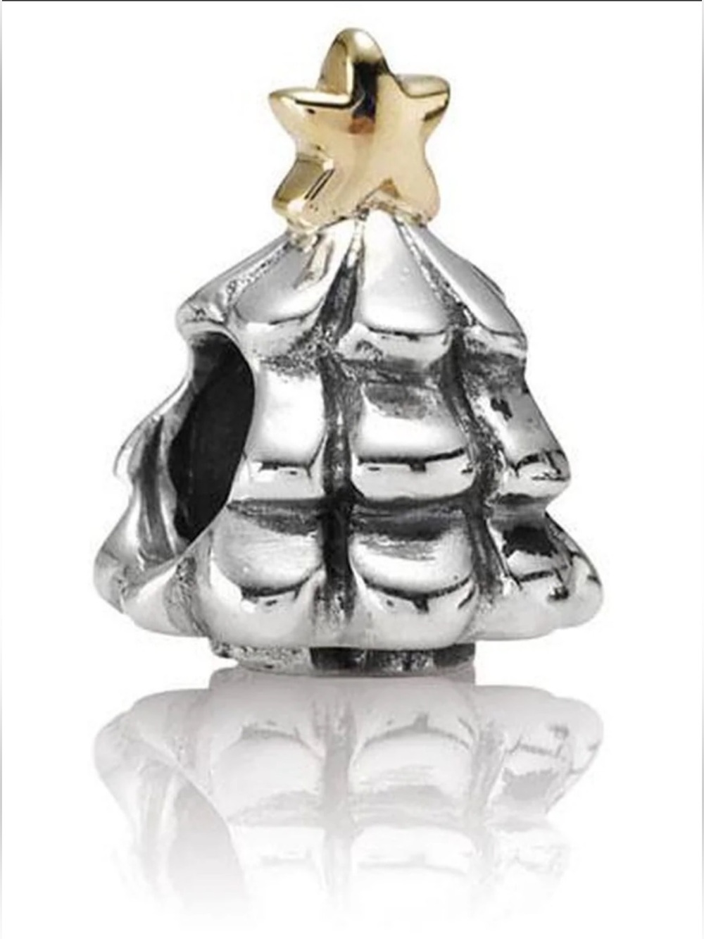 Pandora Christmas Tree Charm Sterling Silver Gold Star Authentic Retired